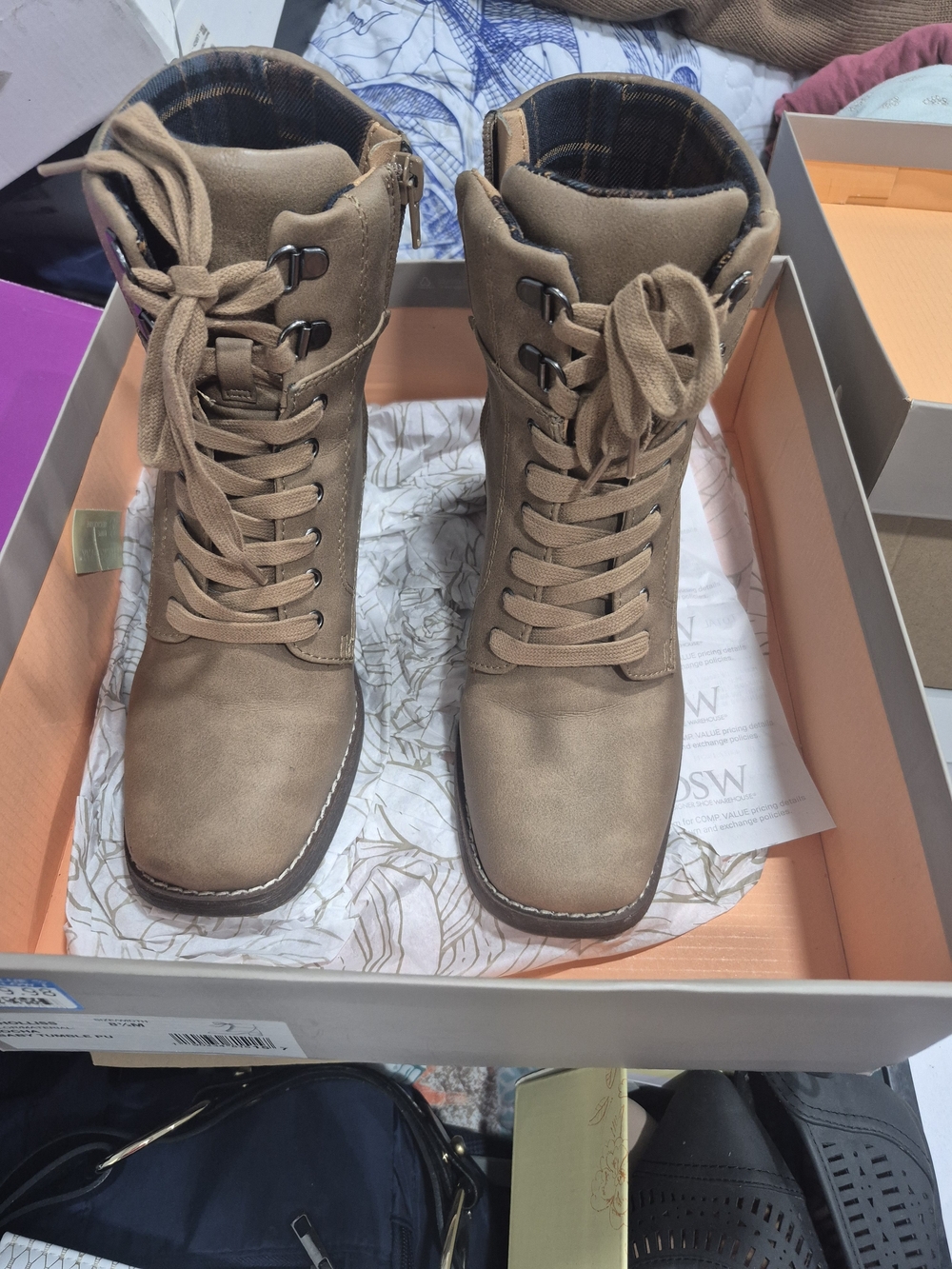 NWT Crown Vintage Tan Lace-Up Ankle Boots with Side Zipper